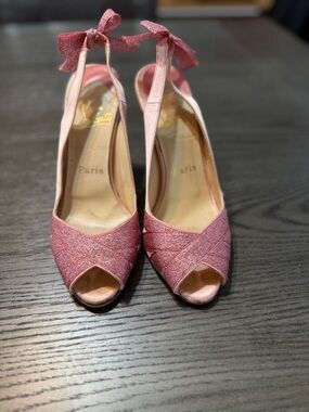 Christian Louboutin Rose Pink Glitter Peep-Toe Slingback Heels